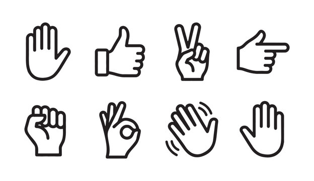 Outline hand gesture icons for mobile apps and user interface navigation
