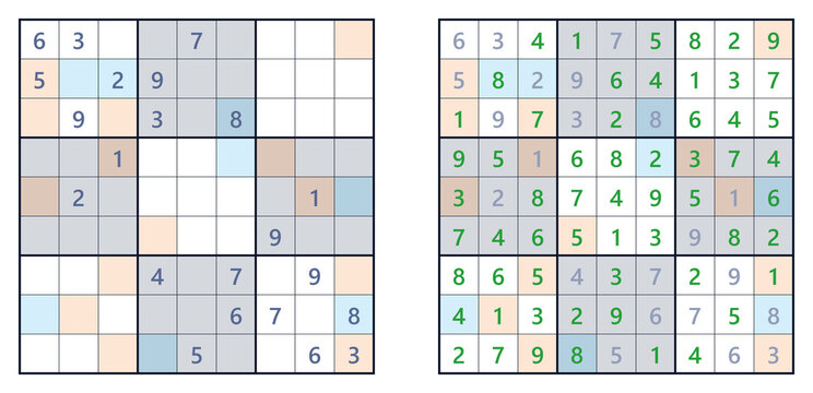 Sudoku puzzle with incomplete grid and completed solution concept of Canada Day  
