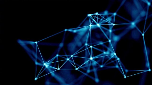 Abstract plexus network animation with blue glowing dots and lines connecting in the dark.