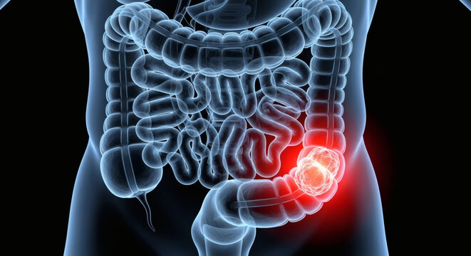 3D Illustration of Colon Cancer or Pain in the Human Intestine