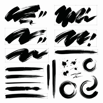 Collection of Dynamic Black Brush Strokes and Ink Splash Elements