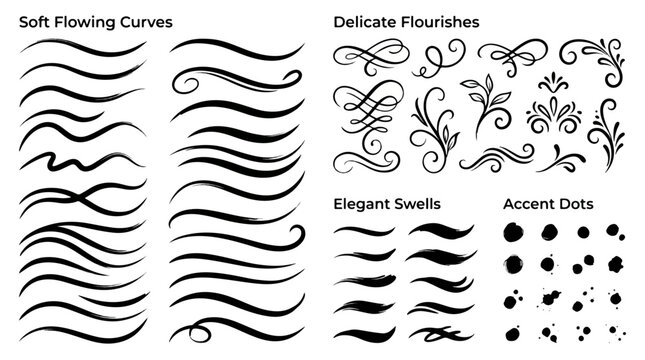 Various Elegant Calligraphy Strokes and Flourishes for Artistic Design brush stroke arrow