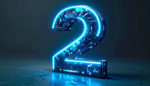 Glowing blue neon question mark sign shines brightly on dark background