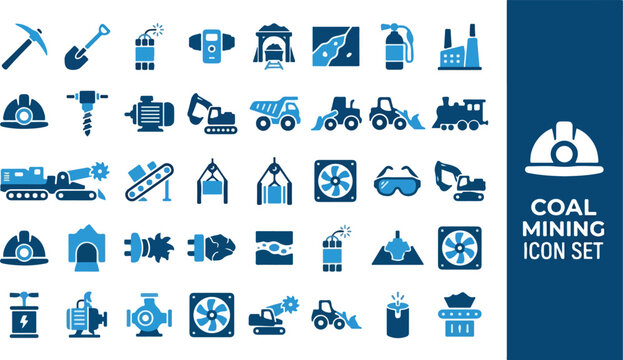 Coal mining industry vector icon set for industrial design and construction projects