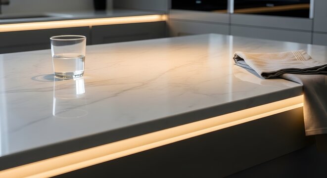 Modern Kitchen Island with LED Lighting and Water Glass