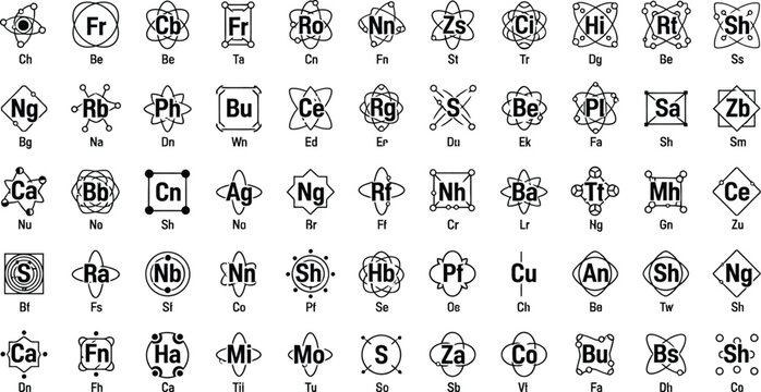 Periodic elements and atomic symbols are arranged in a structured grid format for scientific reference.