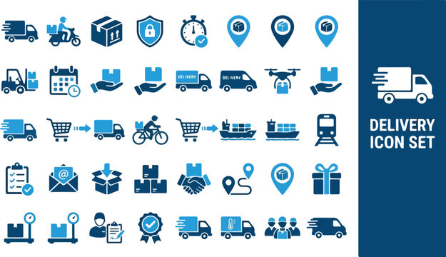 Vector Delivery Icon Set for Logistics and Shipping Services - A Comprehensive Collection of Symbols