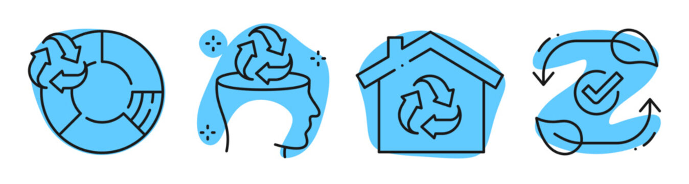 Recycling symbols promoting circular practices for home and mind. Editable stroke