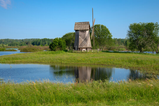 Spring flooding of the Sorot River. Mikhailovskoye, Pushkin Mountains, Pskov region. Russia