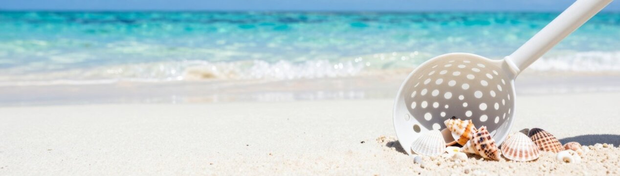 Beach scavenging adventure tropical shoreline nature photography calm waters close-up shells and sand exploration