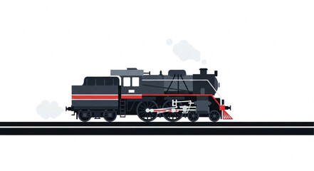 Vintage steam locomotive train on railway tracks. © Redasa