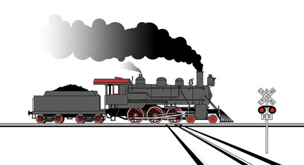 Vintage Steam Locomotive Train Emitting Black Smoke. © Redasa