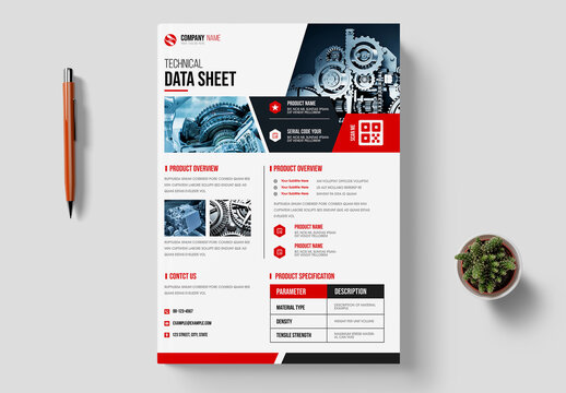 Modern Technical Data Sheet Flyer Template For Industrial Manufacturing