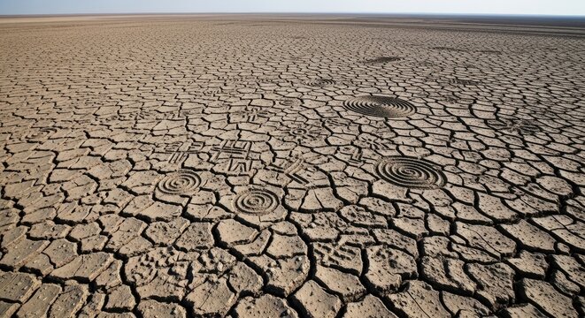 Dry cracked earth landscape with drought.