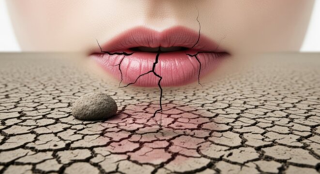 Dry cracked earth woman lips drought.