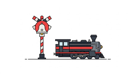 Vintage steam locomotive and railway signal illustration. © Sadar