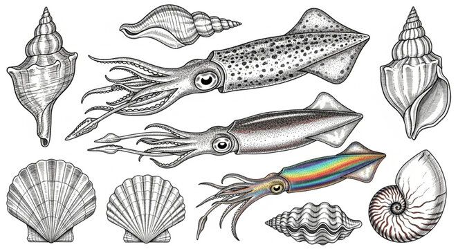 Vintage Nautical Marine Life Illustration Collection.