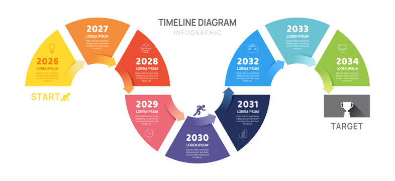 Infographic 2026 Timeline diagram with gantt chart template for business. presentation vector.