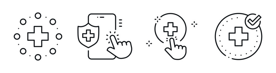 Medical health icons indicating care access and approval. Editable stroke © tutti_frutti