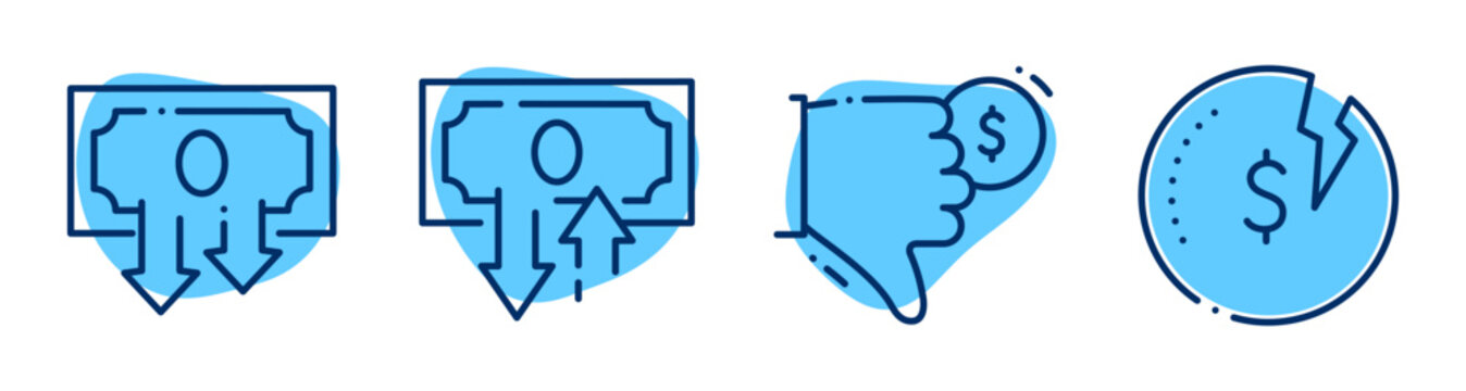 Currency symbols showing increase decline and damage in icons