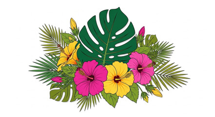 Vibrant Tropical Flower Arrangement with Green Leaves. © Zadar