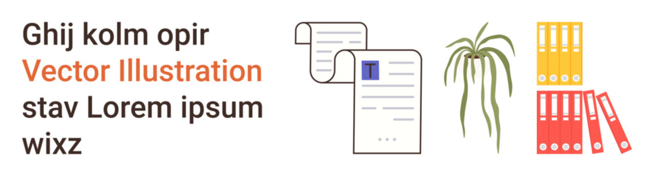 Office organization, paperwork, data management, filing systems, workplace setup, productivity. ion of folders, documents and a potted plant. Office organization and paperwork concept