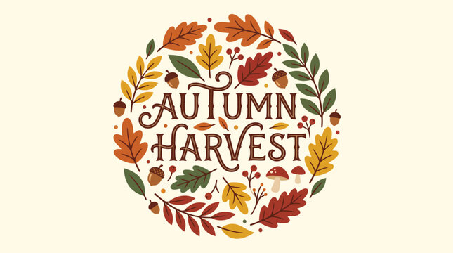 Autumn harvest logo with colorful leaves.