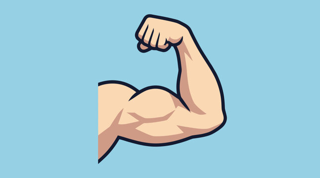 Muscular arm flexing bicep cartoon illustration.