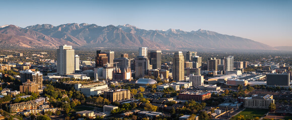 Aerial view of the skyline of Salt Lake City, Utah, USA. © Chenxiaoyang