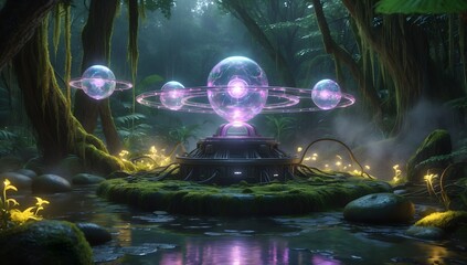 Obraz premium Gravitational Singularity Observatory Beneath Colossal Futuristic Domes