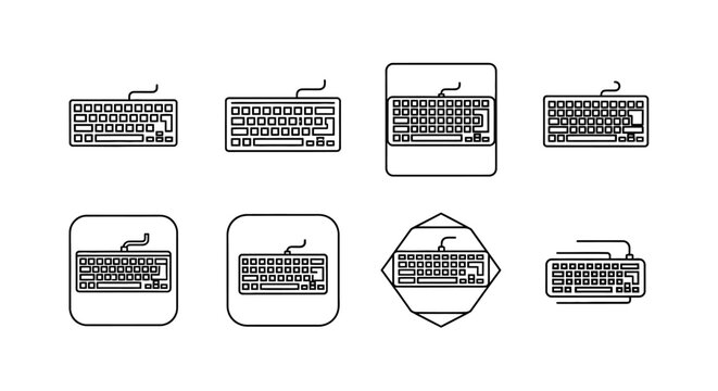 Set of minimalist computer keyboard line icons for digital design