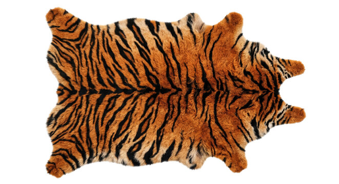 Natural striped tiger skin faux fur rug pelt