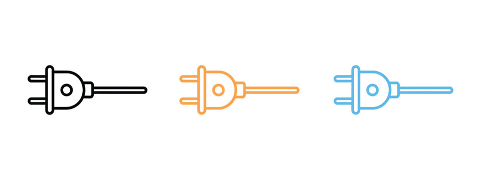 Electrical plug vector icon collection featuring colorful black, orange, and blue styles for power and connection concepts.