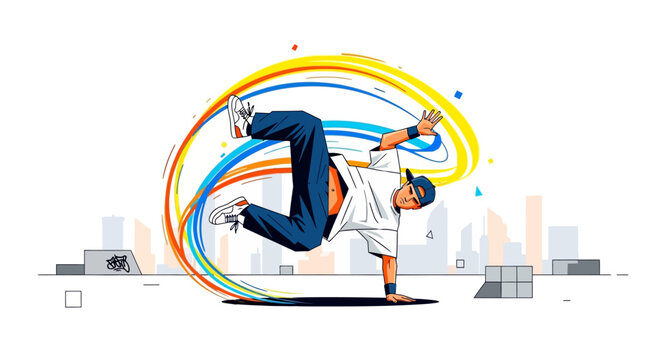 Dynamic Bboy Dancer Performing Athletic Breakdance Moves.