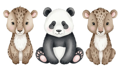 Cute watercolor panda safari wildlife illustration collection © Ziten