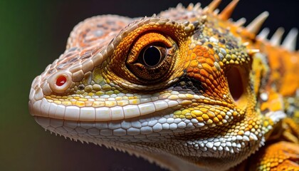 Fototapeta premium Colorful Iguana Head Resting in Close Up Natural Outdoor Setting