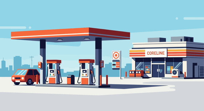 Gas Station With Car and Convenience Store.