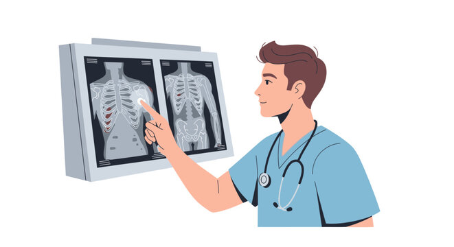 Doctor Examining X-ray Images of Human Torso.