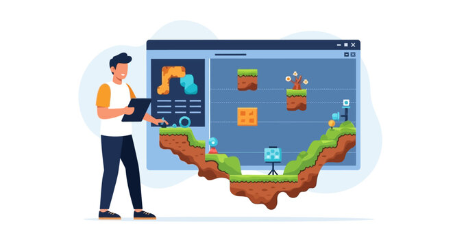 Game Development Interface With Character And Assets.