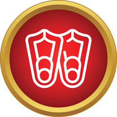 Pair of diving flippers outlined in white, set inside a red circle with a gold border © ylivdesign