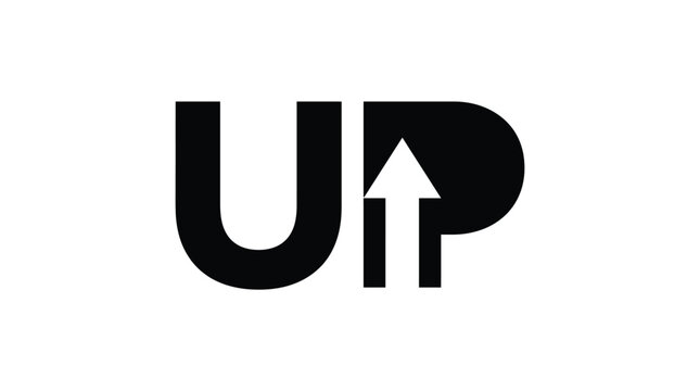 Bold black text forming the word up with a white upward arrow in the middle section