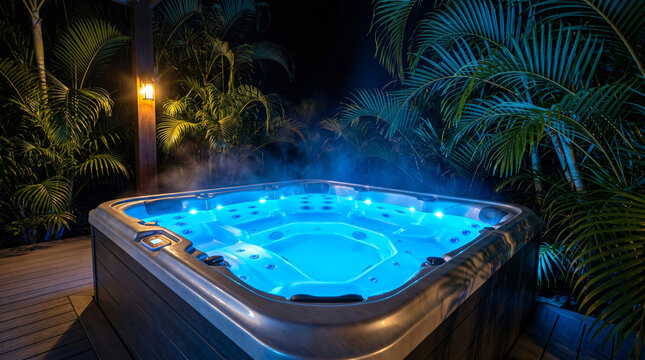Luxury Hot Tub at Night with Steam