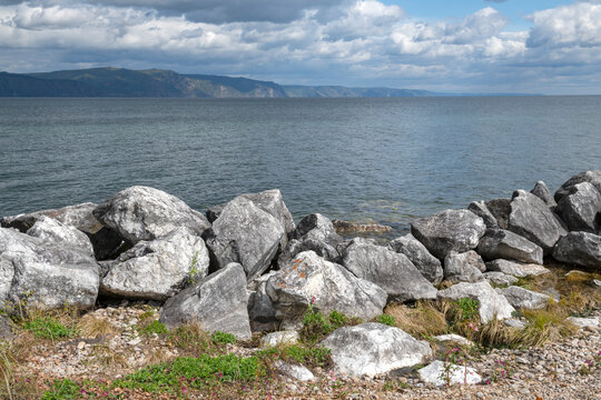 View of the shore of Lake Baikal in Slyudyanka. Irkutsk region, Russia