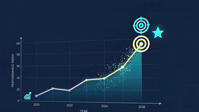 dark blue background with a rising line graph featuring a glowing dot tracking the peak Videos