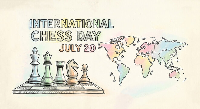 international chess day pencil art pastal colors illustration