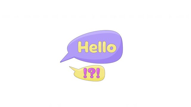Cute speech bubbles with hello text and punctuation symbols 2D cartoon object animation. Friendly online greeting messages animated flat colorful item 4K video isolated on transparent background