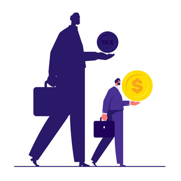 Tax payment or tax burden concept, businessman holding a big money coin with tax on it, responsibility in business