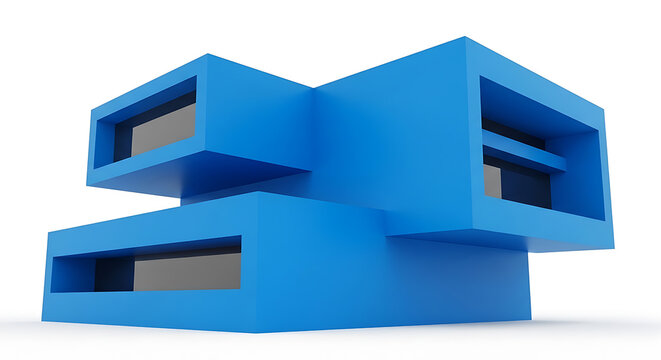 Isometric of a modern blue house with a garage, featuring a pitched roof and large windows home building
