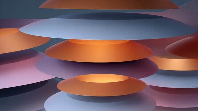 Layered, rounded abstract forms create a composition of soft gradients and illumination