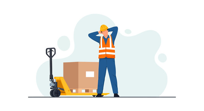 Warehouse Worker Taking a Break After Loading Pallets and Boxes.